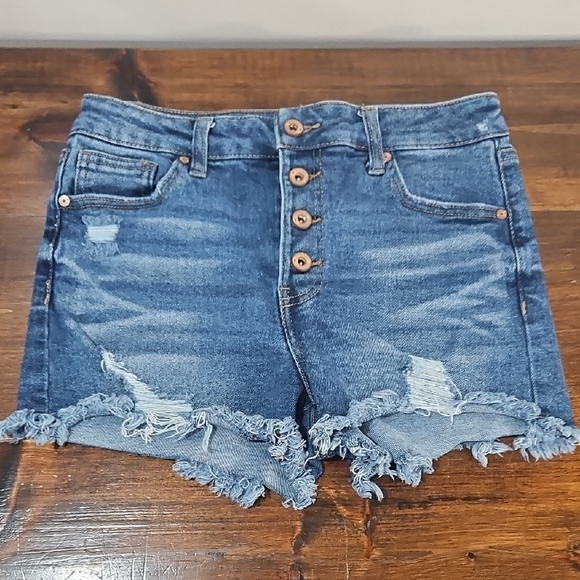 Kendall & Kylie Blue Distressed Jean Shorts - Picture 1 of 7